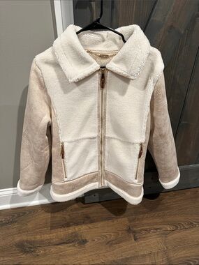 Cream & Tan Faux-Shearling Zip Jacket